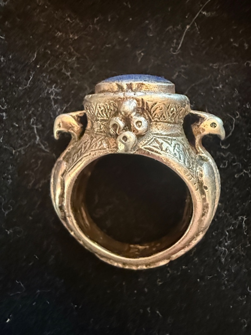 Vintage Silver Bird-Accent Ring with Blue Stone